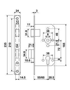 Cerradura Embutir Madera 55mm Entrada E9020 BATON 2