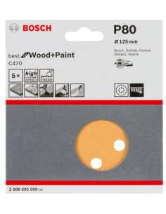 Lija Velcro Redonda 125mm 5 Unid. Grano 80 2608605069 BOSCH 2