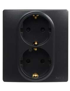 Base Enchufe Doble Empotrar T/T 16A Negro 396498 LEGRAND