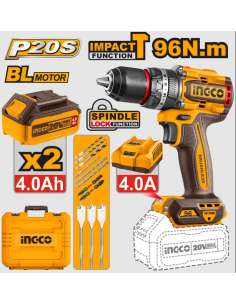 Taladro Atornillador Impacto BRUSHLESS 20V CIDLI20968E INGCO